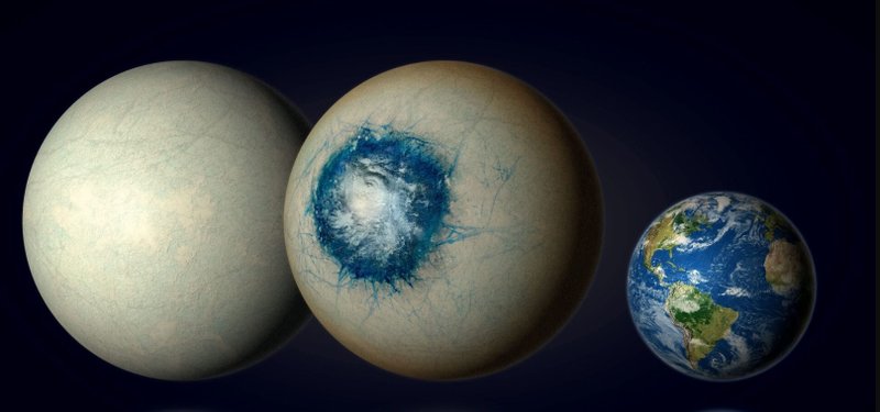 A imagem apresenta a diferença de tamanho entre o exoplaneta LHS 1140 b e a Terra. Fonte: B. Gougeon / Université de Montréal.
