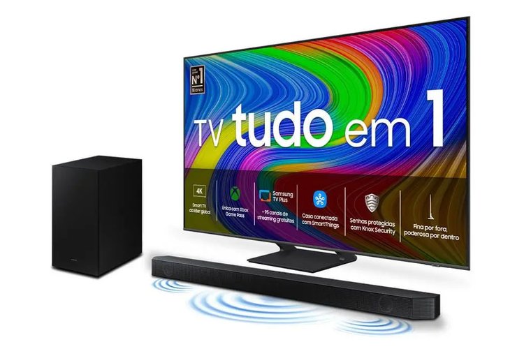 TV smart da Samsung com soundbar é uma das ofertas em destaque na promoção da Magalu.