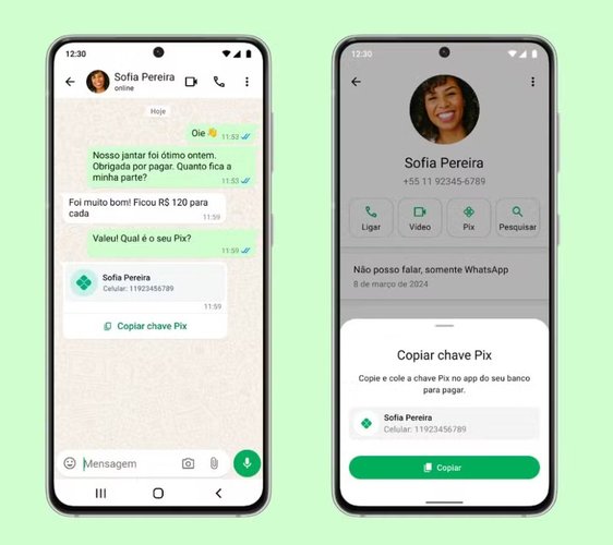 O WhatsApp vai permitir compartilhar a própria chave Pix dentro do app. (Fonte: G1/Reprodução)