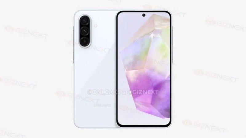 Imagens renderizadas do Galaxy A56 revelam design com módulo de câmeras traseiro. (Fonte: @Onleaks/Reprodução)