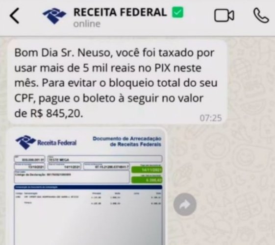 Uma das mensagens enviadas pelos golpistas sobre uma taxa inexistente.