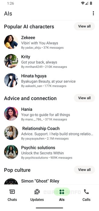 O WhatsApp vai incluir uma aba inteira para conversas com IAs. (Fonte: WABetaInfo/Reprodução)