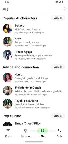 O WhatsApp vai incluir uma aba inteira para conversas com IAs. (Fonte: WABetaInfo/Reprodução)
