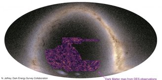 O mapa acima mostra a quantidade de matéria escura no universo, criado pelo Dark Energy Survey (DES) com o uso de inteligência artificial (IA). (Fonte: DES).