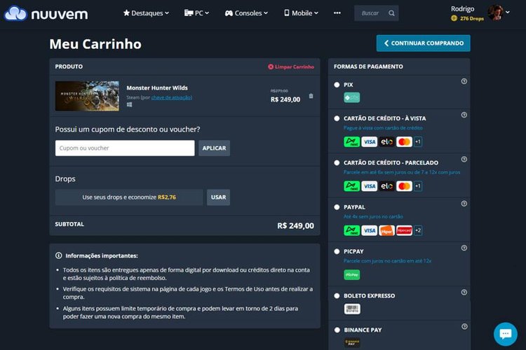 Você pode parcelar suas compras sem juros e ainda receber cashback na Nuuvem