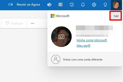 O local de encerramento de sessão na conta Microsoft. (Imagem: TecMundo/Nilton Kleina)