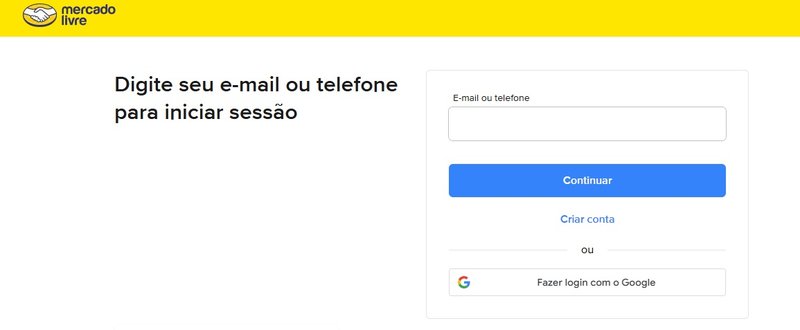 É preciso usar sua conta no Mercado Livre ou criar uma nova