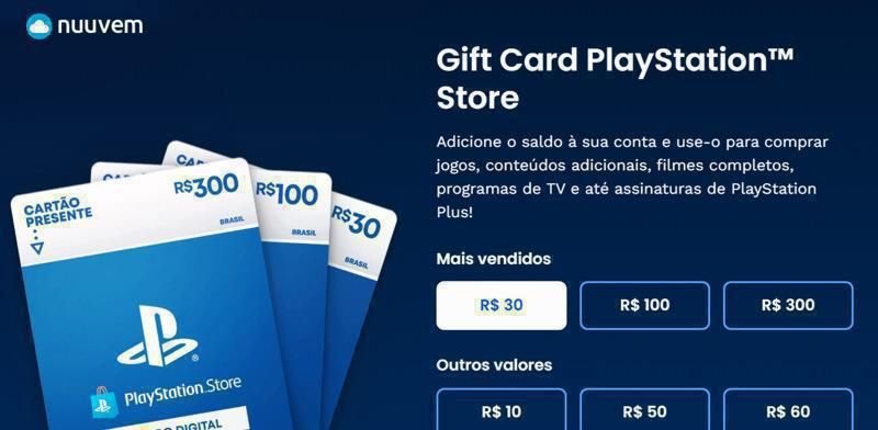 Gift cards para PlayStation na Nuuvem