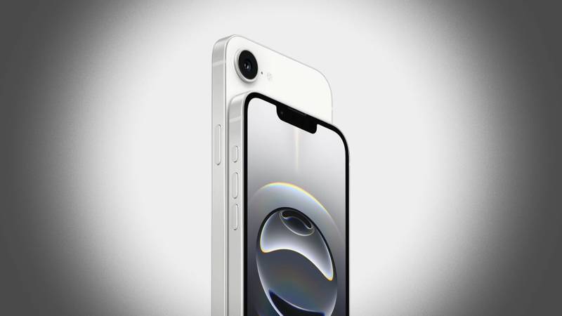 iPhone 16e com leve vinheta de fundo