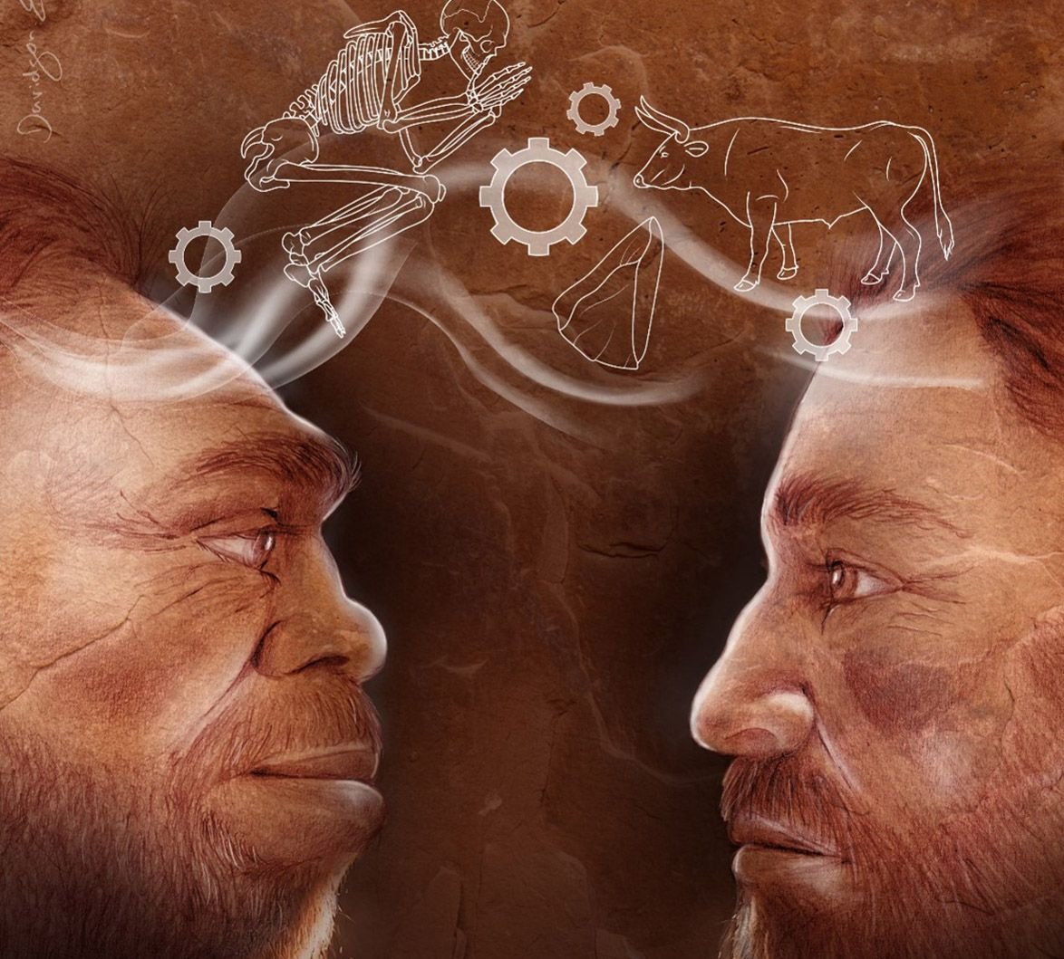 Illustration representing Homo sapiens and the Neanderthal sharing technology and behavior (Credit- Efrat Bakshitz).jpg