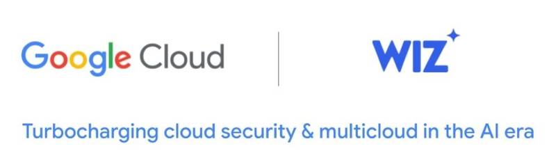A logo da Google Cloud ao lado da logo da Wiz, com o texto 