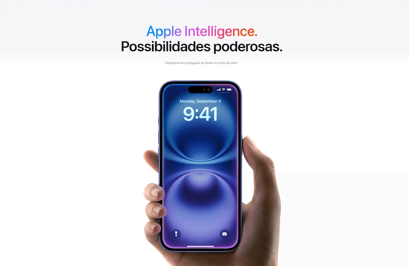 Banner de divulgação do iPhone 16 com Apple Intelligence