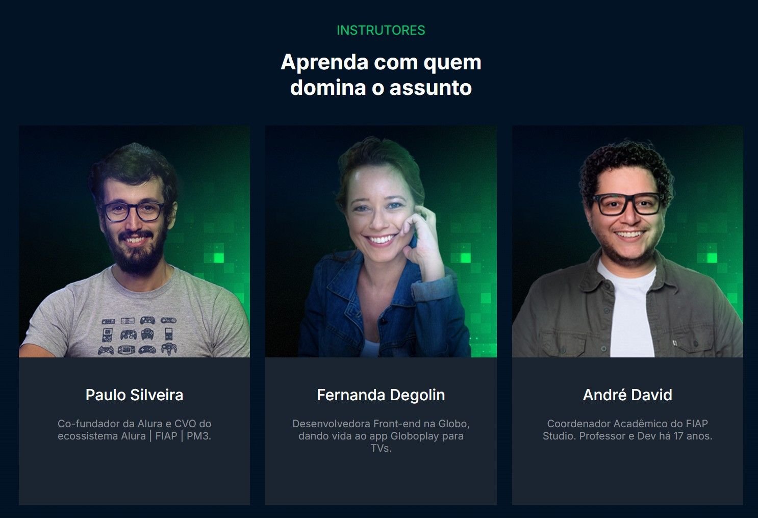 Professores do curso online da Alura