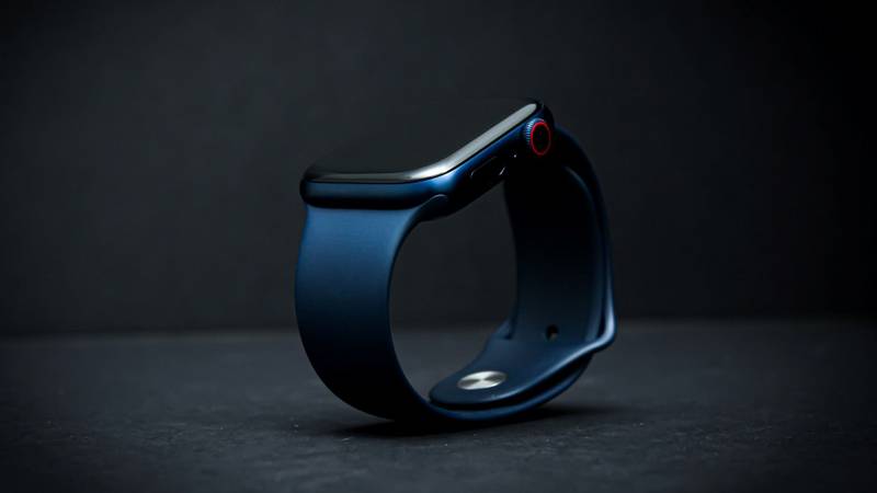 Apple Watch azul em fundo escuro