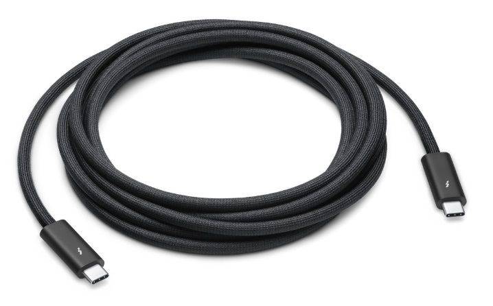 Um cabo USB-C traçado na cor preta, com as pontas apontadas para baixo.