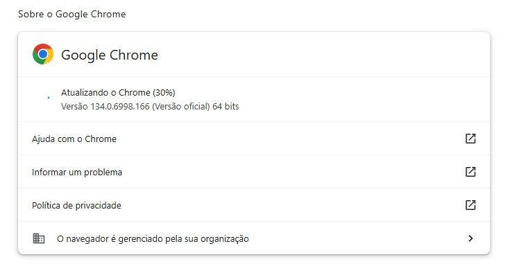 A tela de atualização do Google Chrome no PC.