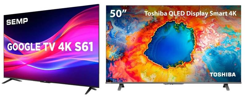 Duas televisões lado a lado, uma da Semp e outra da Toshiba.
