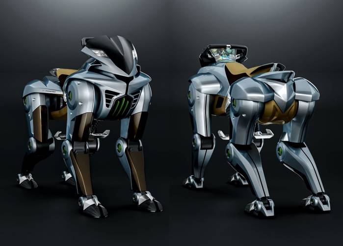 o robô quadrúpede Corleo da Kawasaki visto de dois ângulos