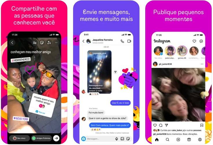 Três telas do Instagram na loja digital da App Store.