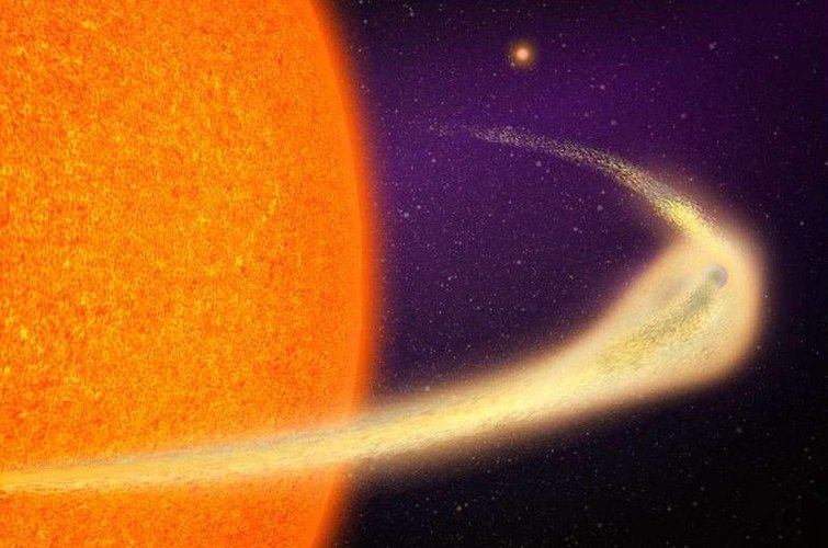 a-ilustração-mostra-o-planeta-com-oceanos-de-magma-com-uma-cauda-como-de-estrela-cadente