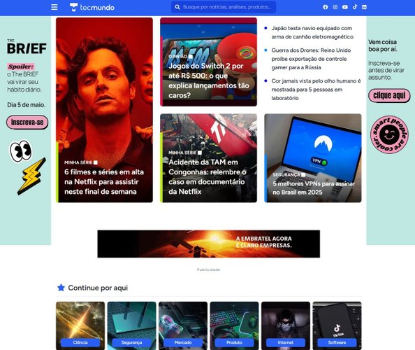 Capa do novo site do TecMundo