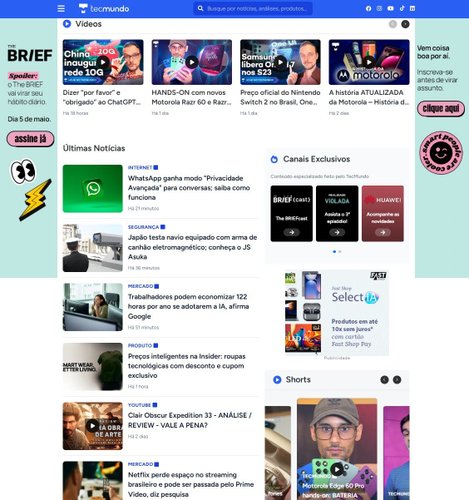 Parte de vídeos do site do TecMundo