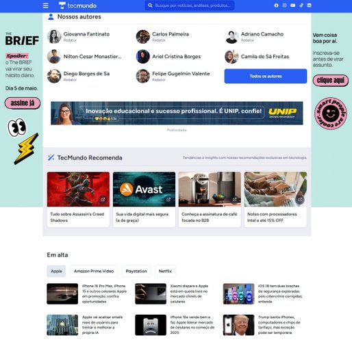 Aba de autores do novo site do TecMundo