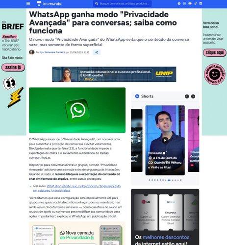 Notícia no novo site do TecMundo