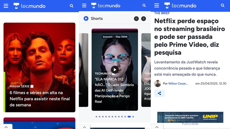 Site do TecMundo visualizado pelo celular