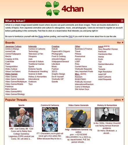 a página principal do 4chan