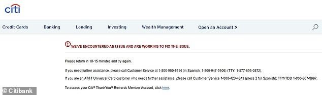 Banco Citibank sogre apagão nos EUA