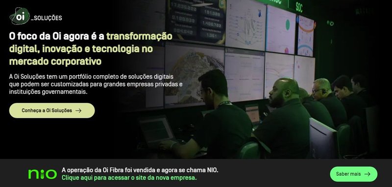 O site da Oi Soluções
