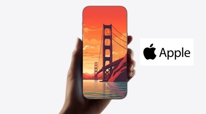 um conceito de um celular sem bordas e câmera frontal da apple