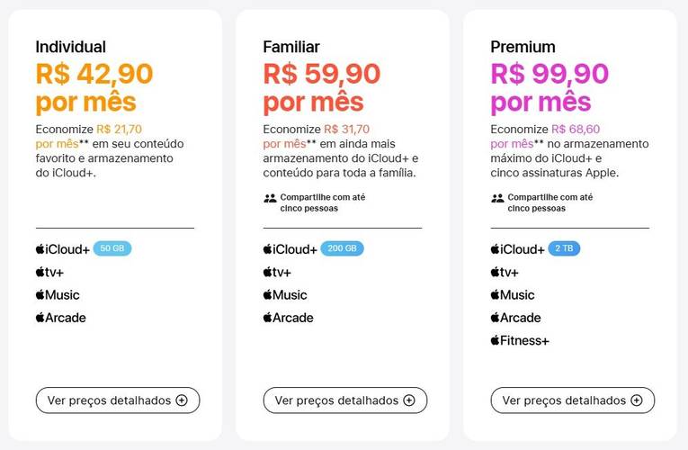 os planos e preços do apple one no brasil