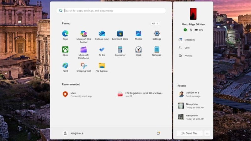 Windows 11 facilita conexão com celular no Menu Iniciar
