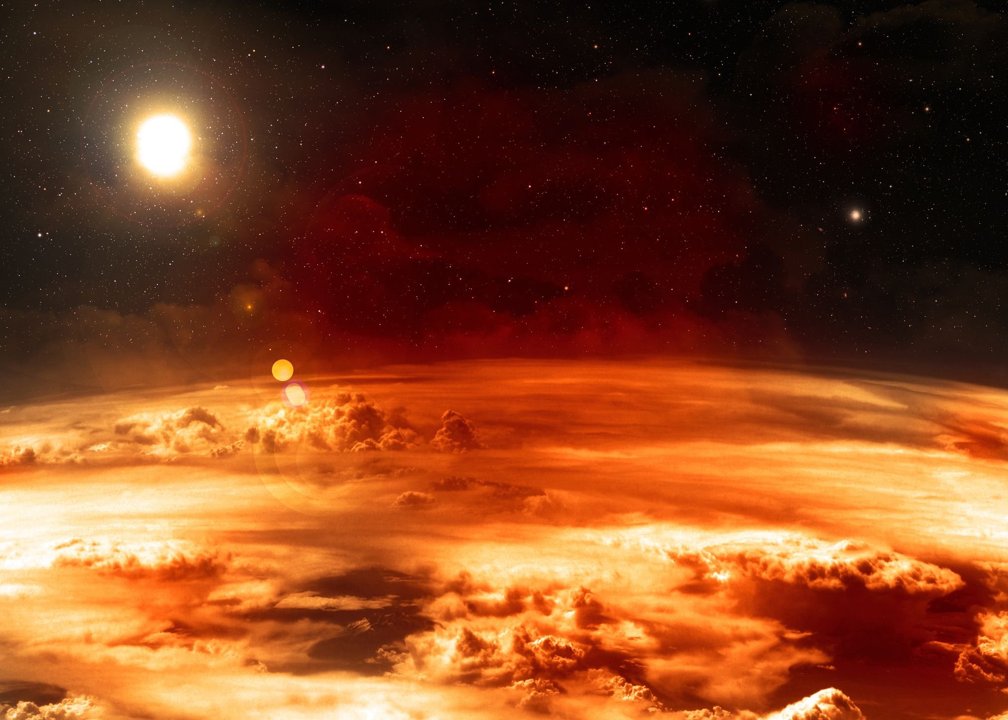a-ilustração-apresenta-a-atmosfera-de-venus-e-o-sol-ao-fundo