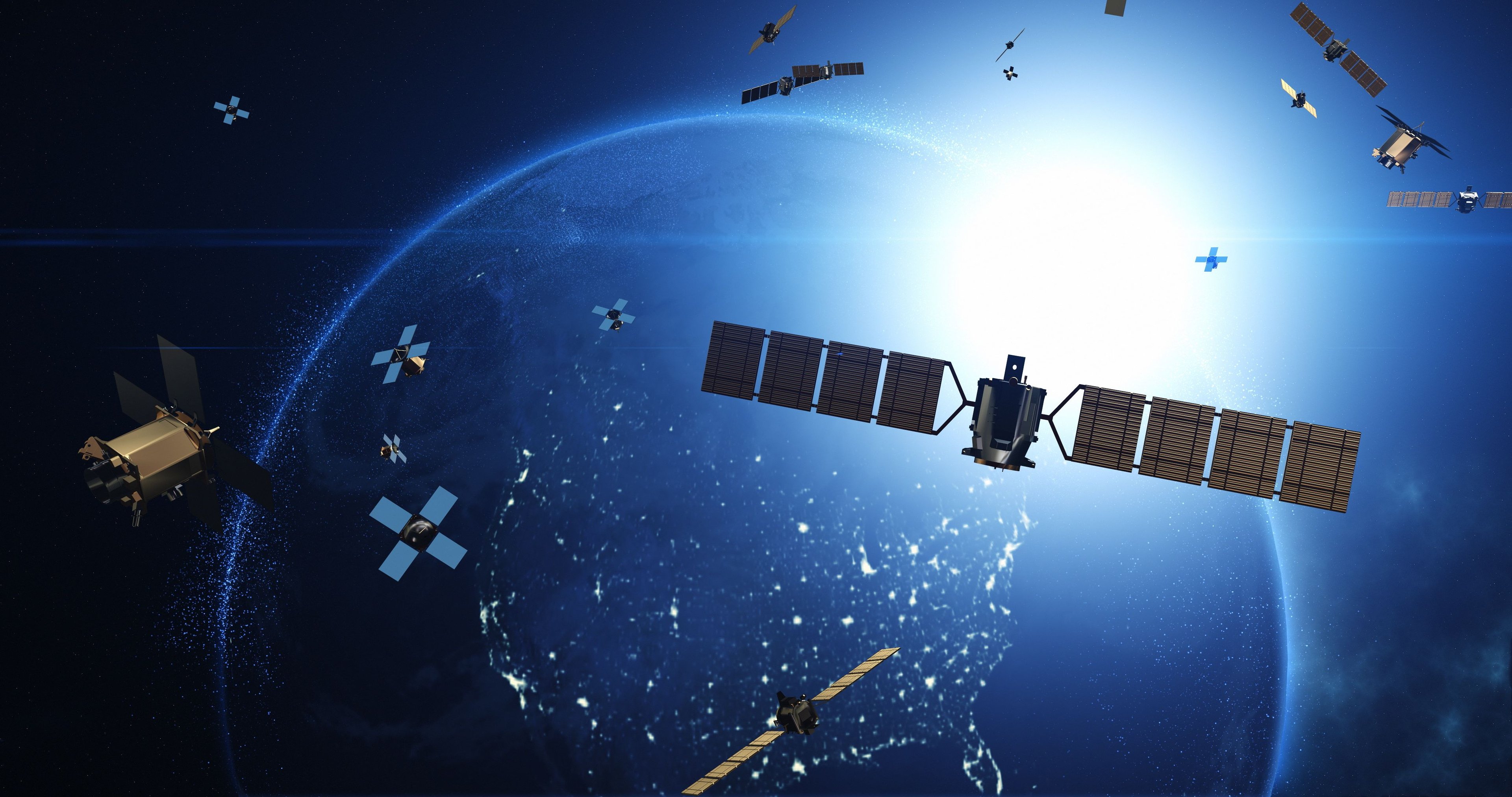 satélites-voando-na-órbita-terrestre