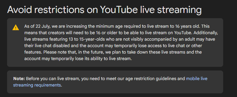 YouTube vai proibir lives de menores de 16 anos a partir de julho YouTube vai proibir lives de menores de 16 anos a partir de julho