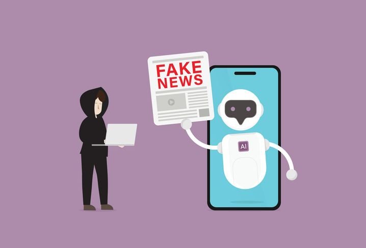 Rússia manipula dados de IA com narrativas falsas, alertam especialistas 2 ilustracao-de-bot-exibindo-cartaz-de-fake-news