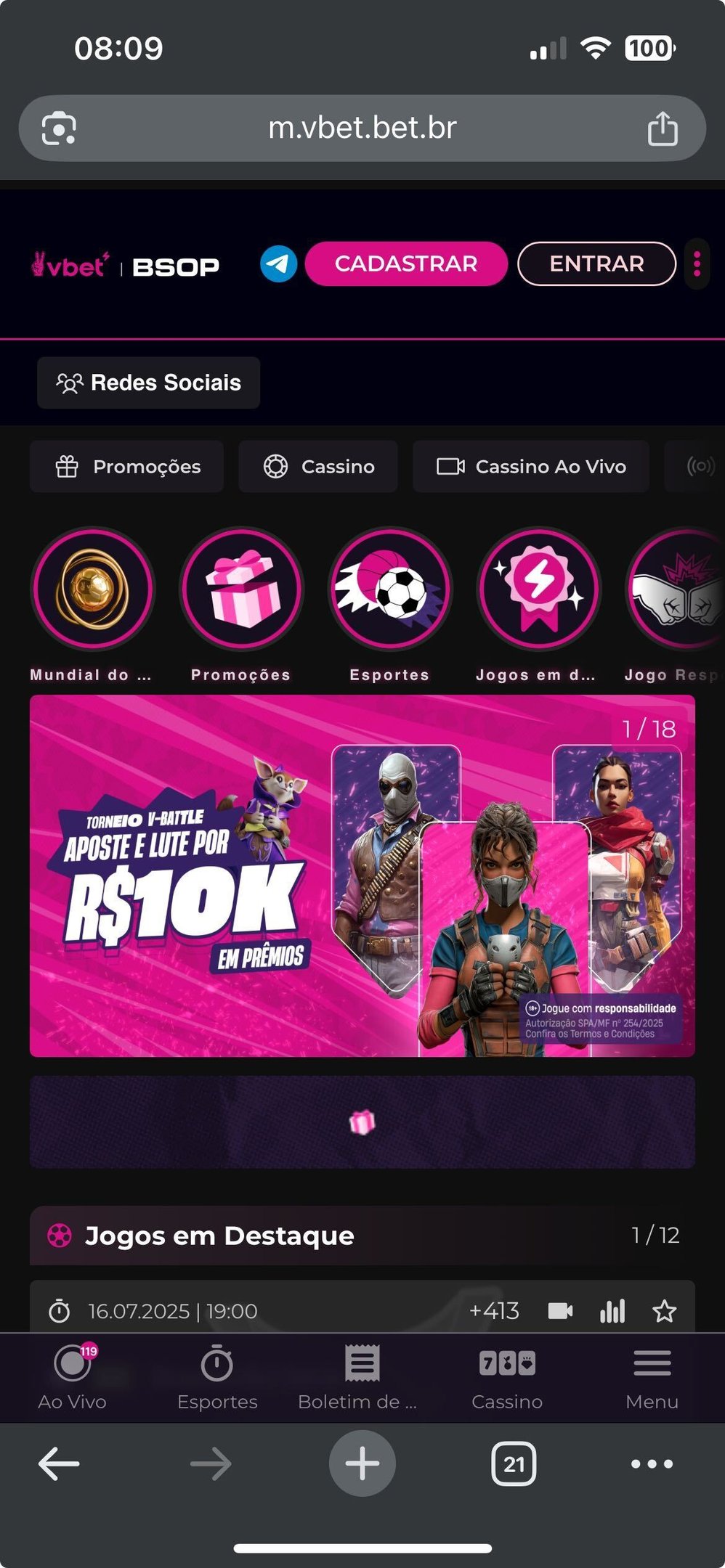 VBet acesso mobile