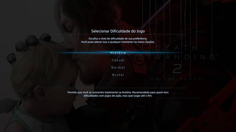 A tela mostra o mnu do game com as opções de modos de dificuldade presentes para o jogador escolher