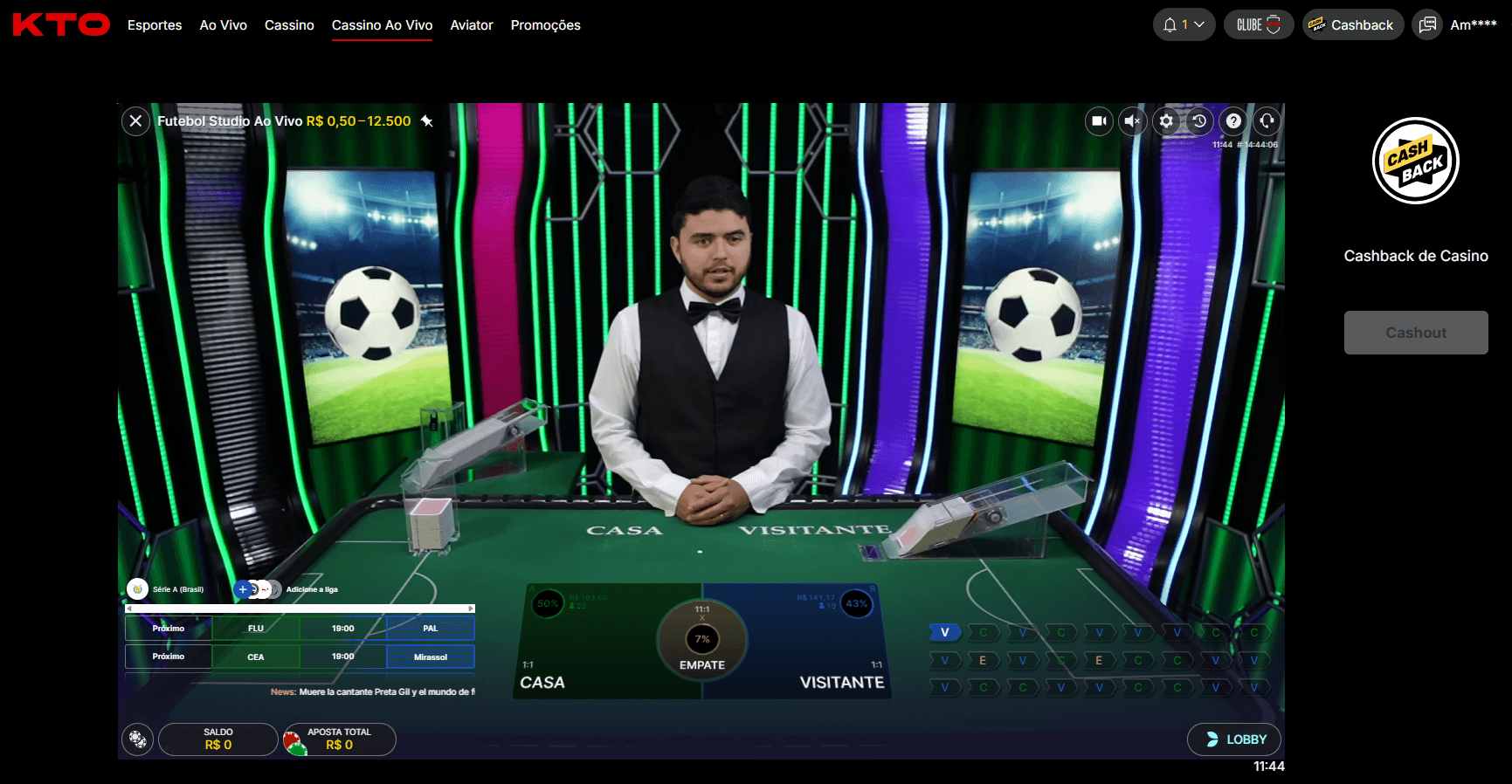 futebol studio ao vivo kto