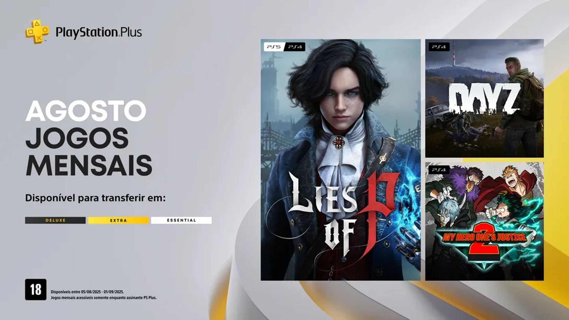 Todos os jogos da PS Plus de agosto! Confira games que entram e saem do serviço da Sony Apesar das críticas recentes sobre aumentos nos valores e mudanças na estratégia, a PlayStation Plus continua sendo uma peça-chave para jogadores de PS4 e PS5. Com três planos de assinatura — Essential, Extra e Deluxe — o serviço oferece benefícios que vão desde jogos mensais gratuitos até um catálogo robusto com lançamentos e clássicos de gerações passadas. JOGOS-DO-PS-PLUS-ESSENTIAL-DE-AGOSTO-DE-2025.jpg