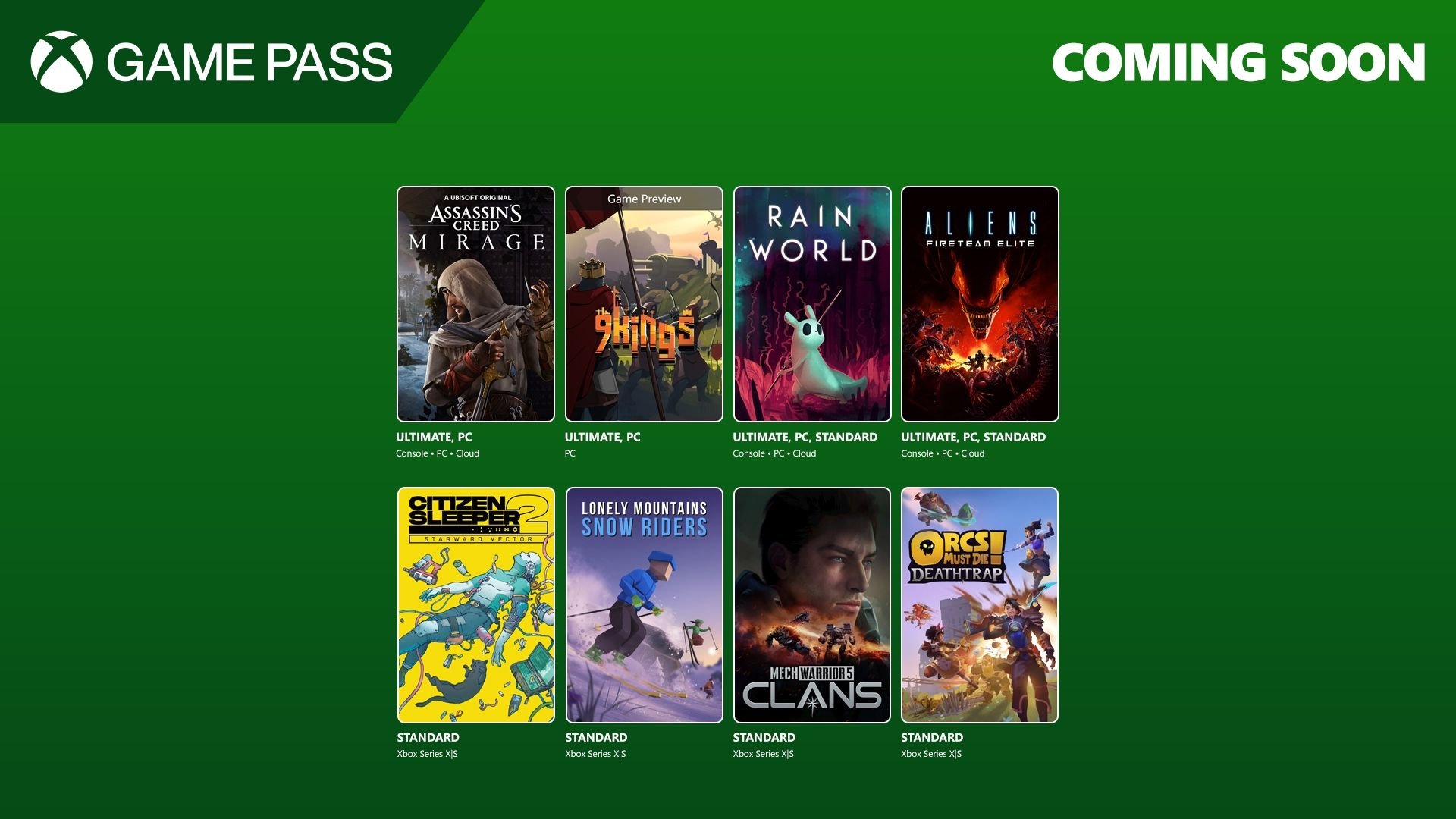 Xbox Game Pass de agosto terá Assassin’s Creed Mirage e mais jogos de peso! Confira a lista completa O catálogo do Xbox Game Pass continua recebendo grandes novidades, e ficará ainda maior neste início de agosto. A Microsoft revelou, nesta terça-feira (05), mais uma leva com oito jogos que chegarão ao serviço de assinatura da casa este mês, que também inclui Assassin’s Creed Mirage. Xbox Game Pass de agosto terá Assassin’s Creed Mirage e mais jogos de peso! Confira a lista completa