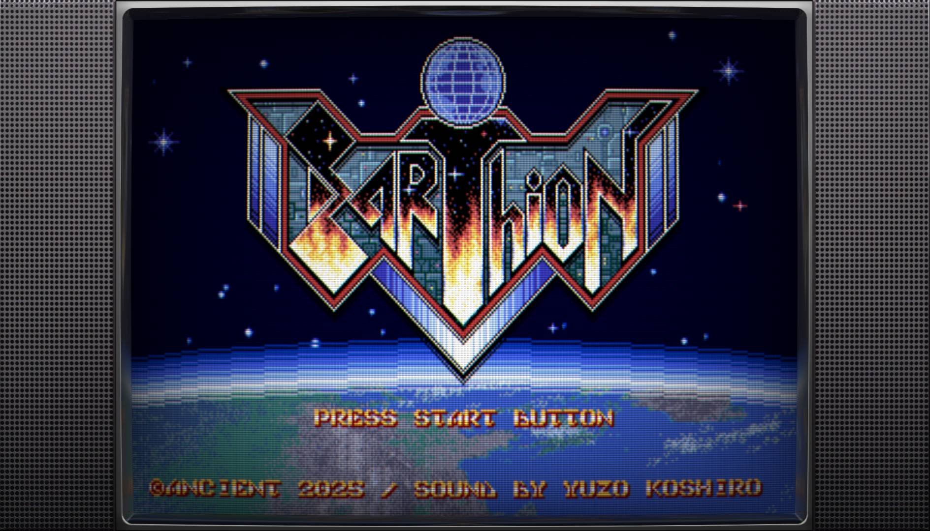 Tela de seleção de fase ou configuração em Earthion, com design 16-bit