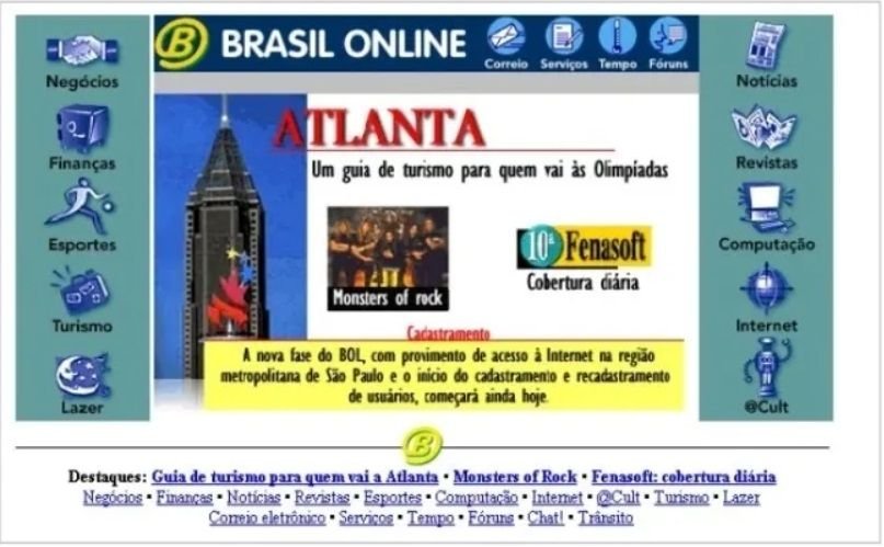 Que fim levou o BOL, site e serviço de email famoso na era da internet discada? A internet comercial estreou no Brasil oficialmente em 1995 e, em questão de meses, vários sites, serviços digitais e provedores começaram a surgir com diferentes propostas. Alguns deles se destacaram logo de início, sustentados por grandes grupos do setor de comunicação ou tecnologia, e viraram por anos parte do cotidiano digital de muita gente. bol-homepage-antiga