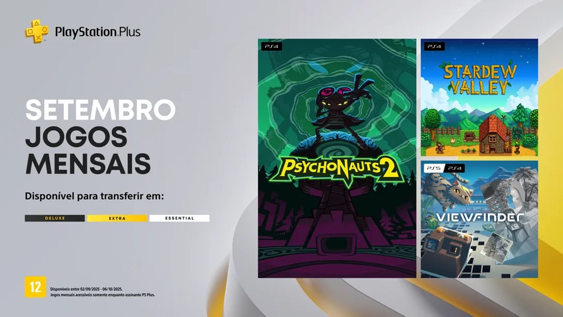 PS Plus Essential de setembro terá Stardew Valley, jogo do Xbox e mais! Confira a lista completa O catálogo do PlayStation Plus vem crescendo cada vez mais, já que mensalmente são adicionados diversos games de peso na lista. A Sony anunciou, nesta quarta-feira (27), os novos jogos gratuitos que chegarão em setembro de 2025 aos membros do PS Plus Essential. PS Plus Essential de setembro terá Stardew Valley, jogo do Xbox e mais! Confira a lista completa