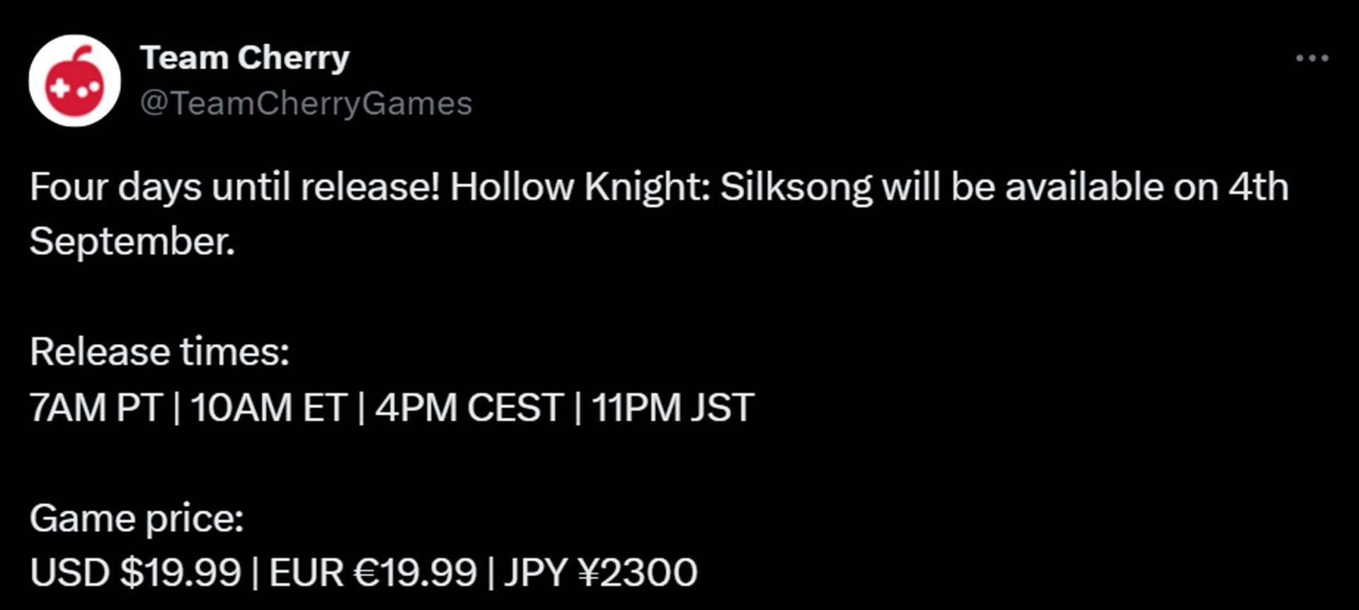 Hollow Knight Silksong ganha preço e horário de lançamento! Veja quanto vai custar Após longos seis anos de rumores, debates acalorados e muita expectativa por parte dos fãs, Hollow Knight Silksong finalmente fará a sua tão aguardada estreia na próxima quinta-feira (04) no PS4, PS5, Xbox One, Xbox Series X|S, Switch, PC, ROG Xbox Ally e Xbox Game Pass. Agora, a Team Cherry compartilhou mais informações sobre o lançamento — incluindo preços e datas. Hollow Knight Silksong ganha preço e horário de lançamento! Veja quanto vai custar