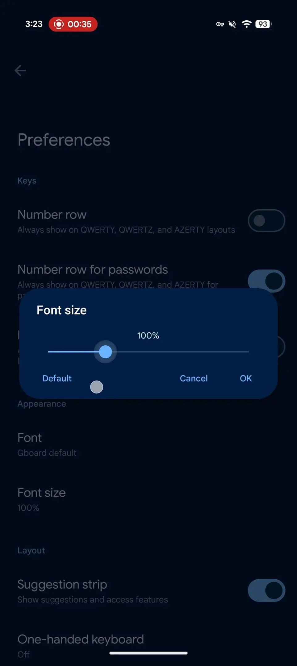 Gboard testa opção para ajustar tamanho da fonte de forma independente O Gboard, teclado virtual do Google, agora permite ajustar o tamanho das fontes de forma independente do restante do sistema. A novidade está disponível na versão 15.9 do app, liberada em Beta junto com outras mudanças visuais. gboard-tamanho-de-fonte