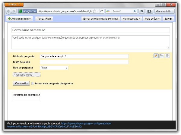 Exemplo formulario google docs